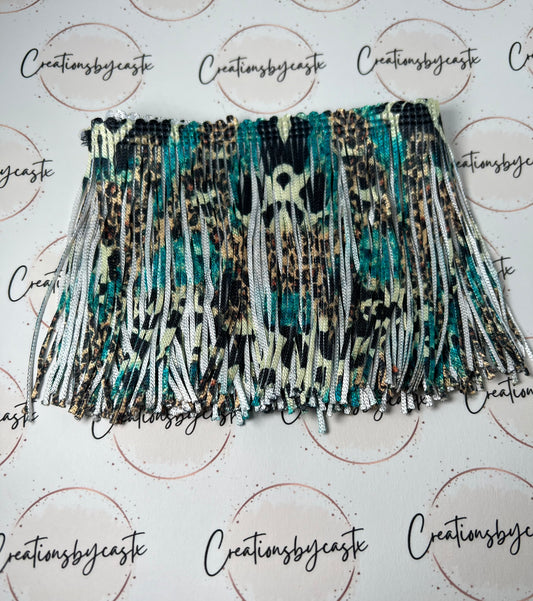 Cow Leopard Teal Fringe