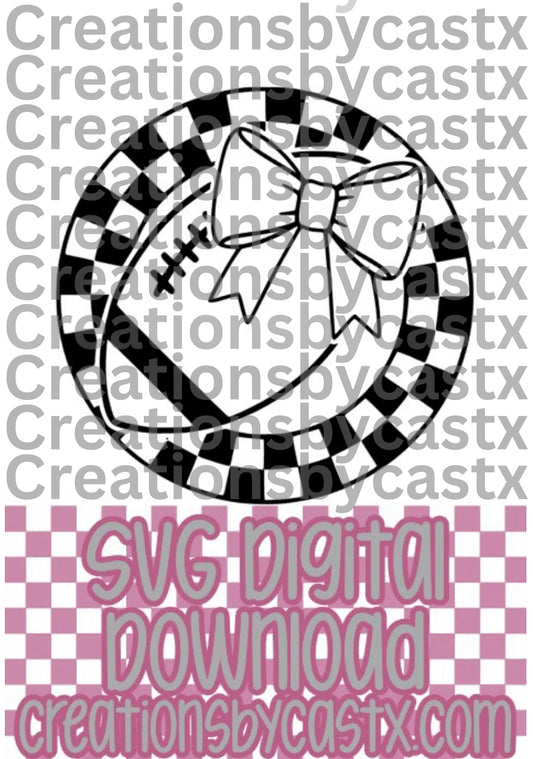 Football w Bow Checkered Circle SVG