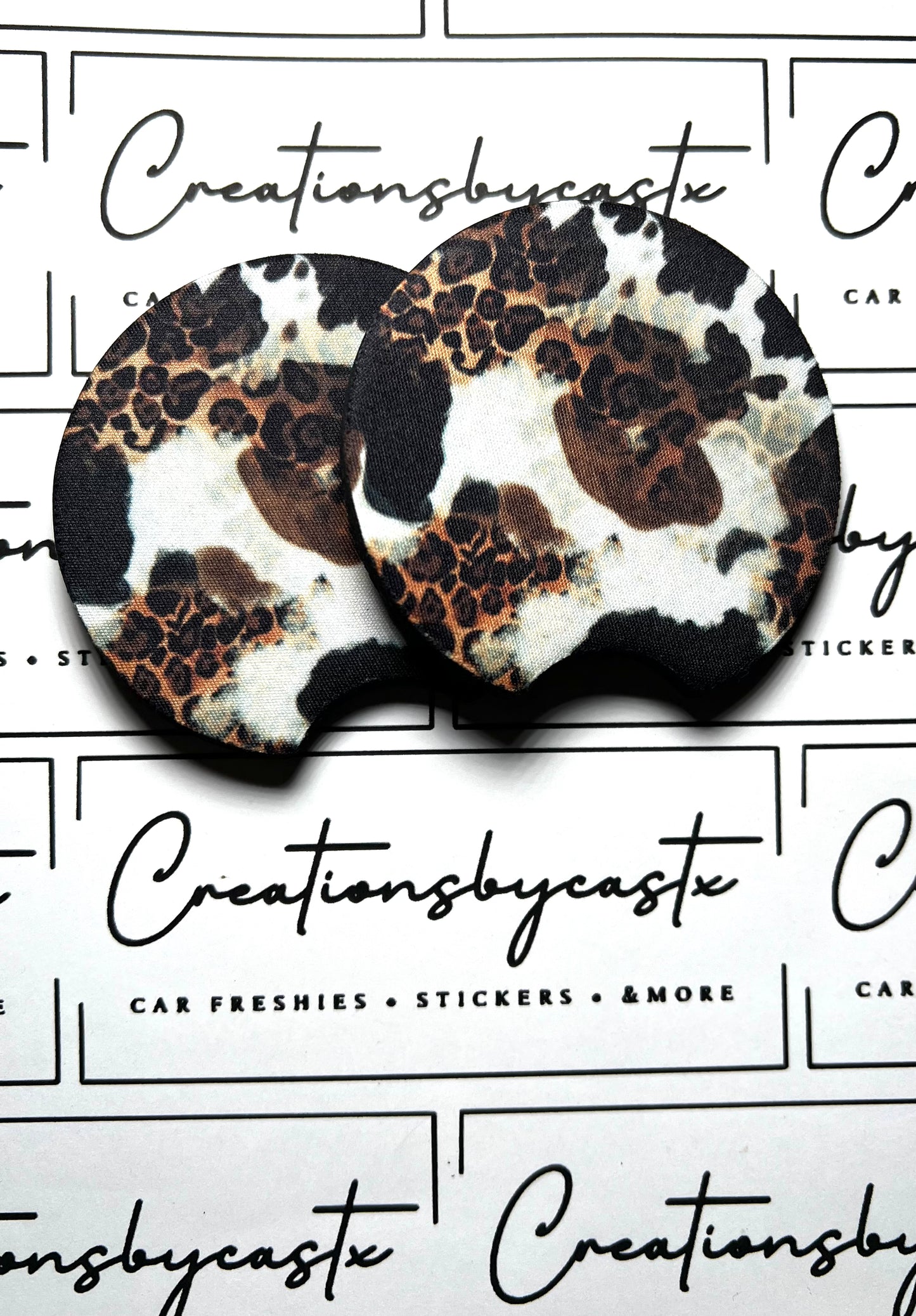 Leopard & Cow Print Car Coasters