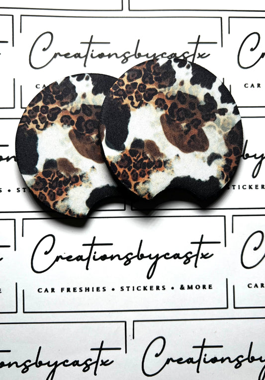 Leopard & Cow Print Car Coasters