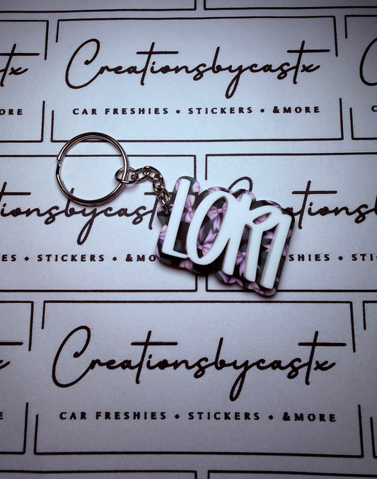 Name Leopard Lavender Bow Acrylic Keychain