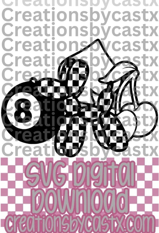 Checkered Balloon Dog Cherry Spade 8 Ball SVG