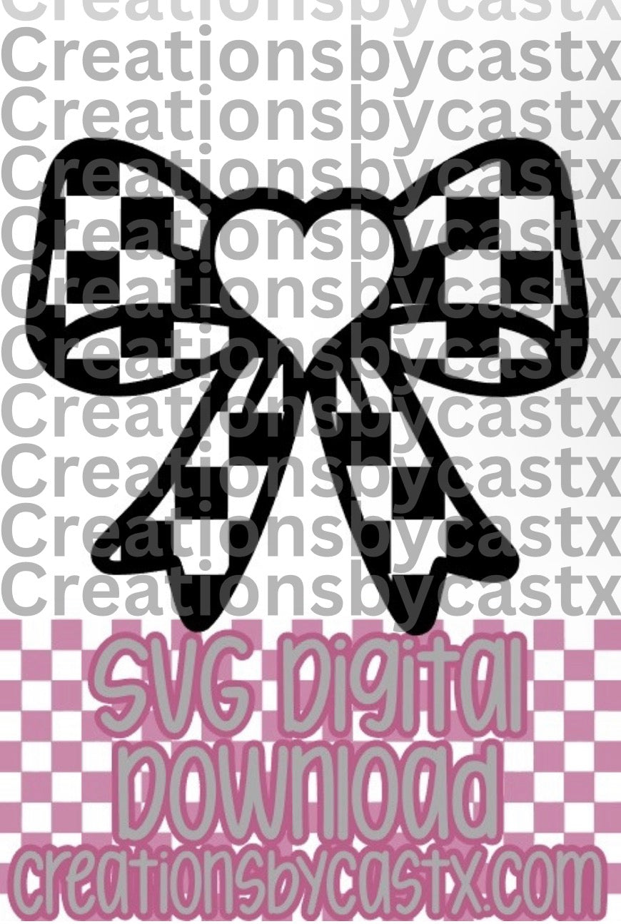 Checkered Bow w/Heart SVG