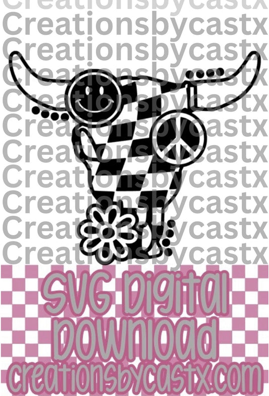 Wavy Checkered Groovy Bull SVG