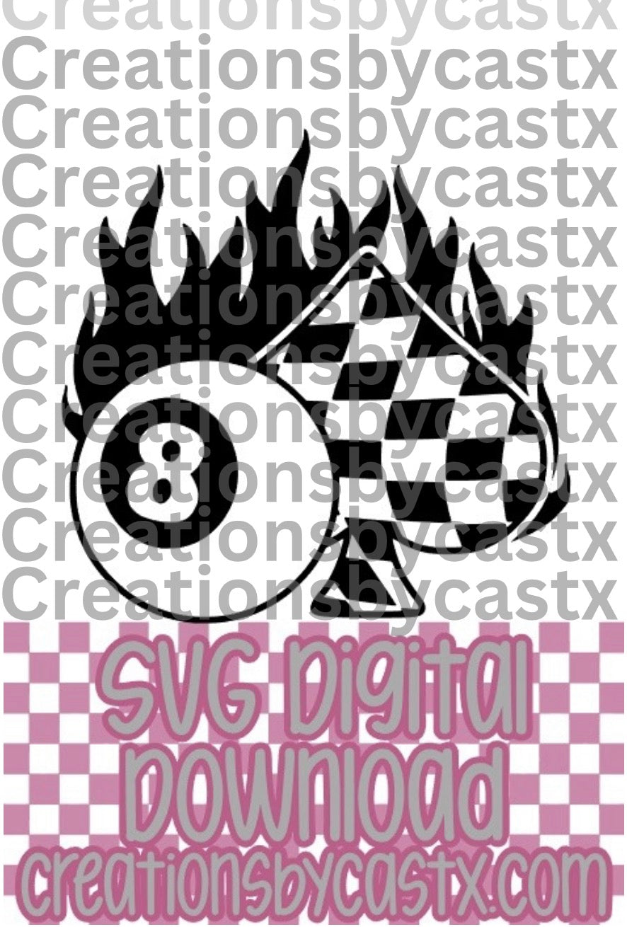 8 Ball Spade Flame SVG