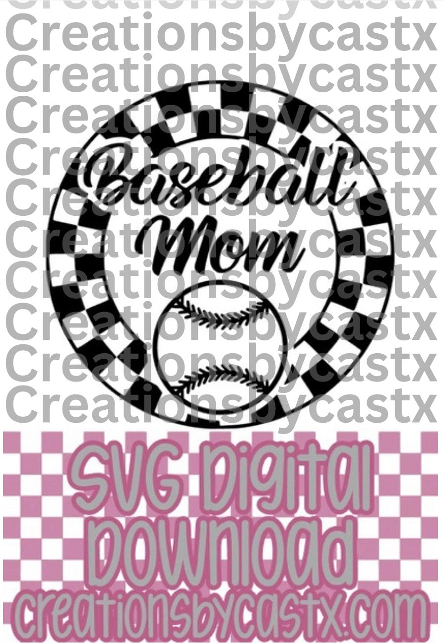 Baseball Mom Checkered Circle SVG
