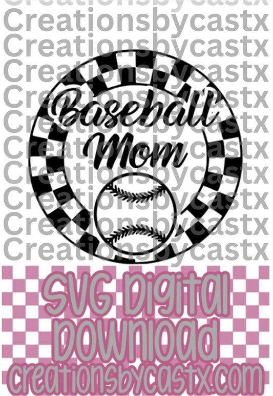 Baseball Mom Checkered Circle SVG