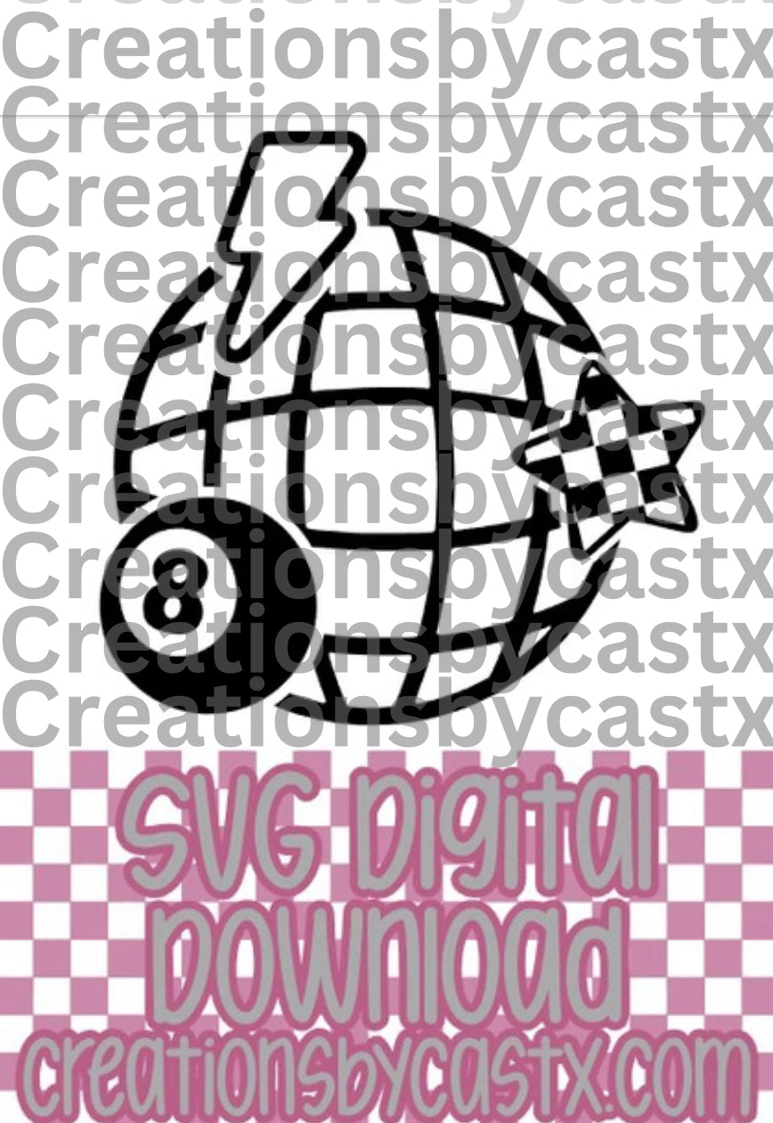 Disco Ball 8 Ball Bolt Star SVG