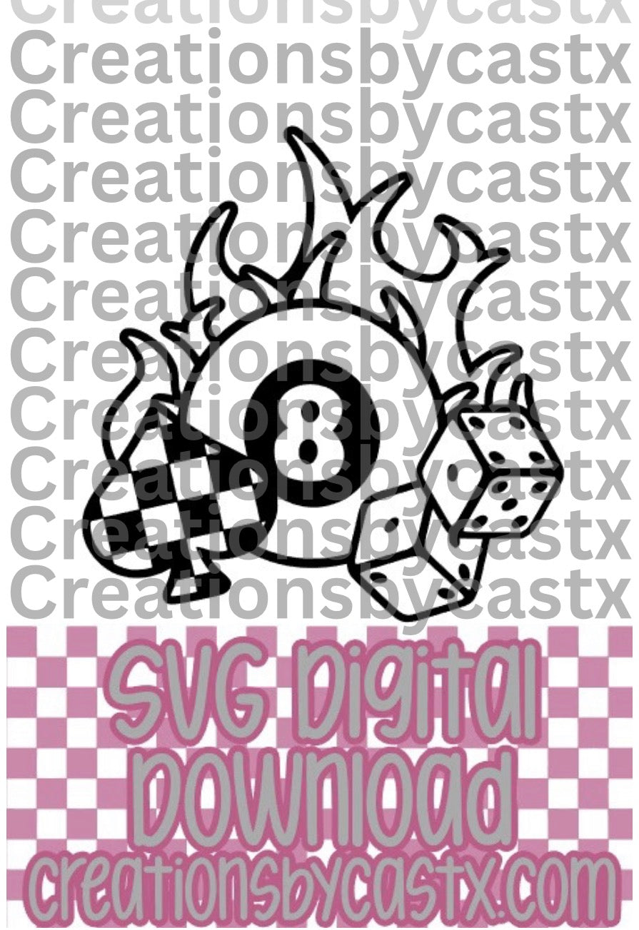Checkered Spade 8 Ball Dice SVG