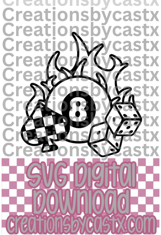 Checkered Spade 8 Ball Dice SVG