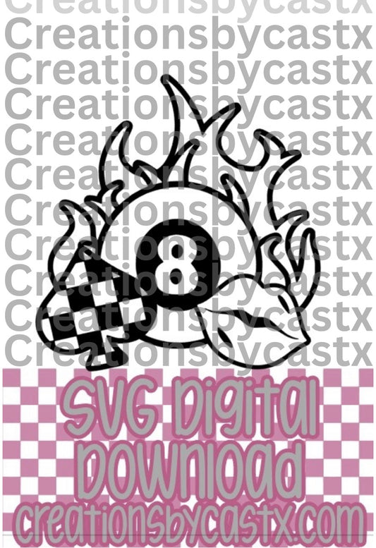 Checkered Spade 8 Ball Lips On Fire SVG