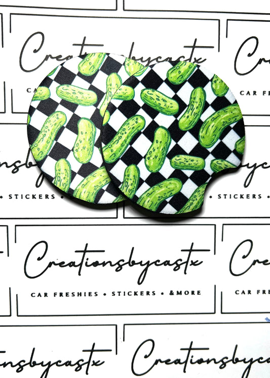 Checkered Pickle Car Coasters
