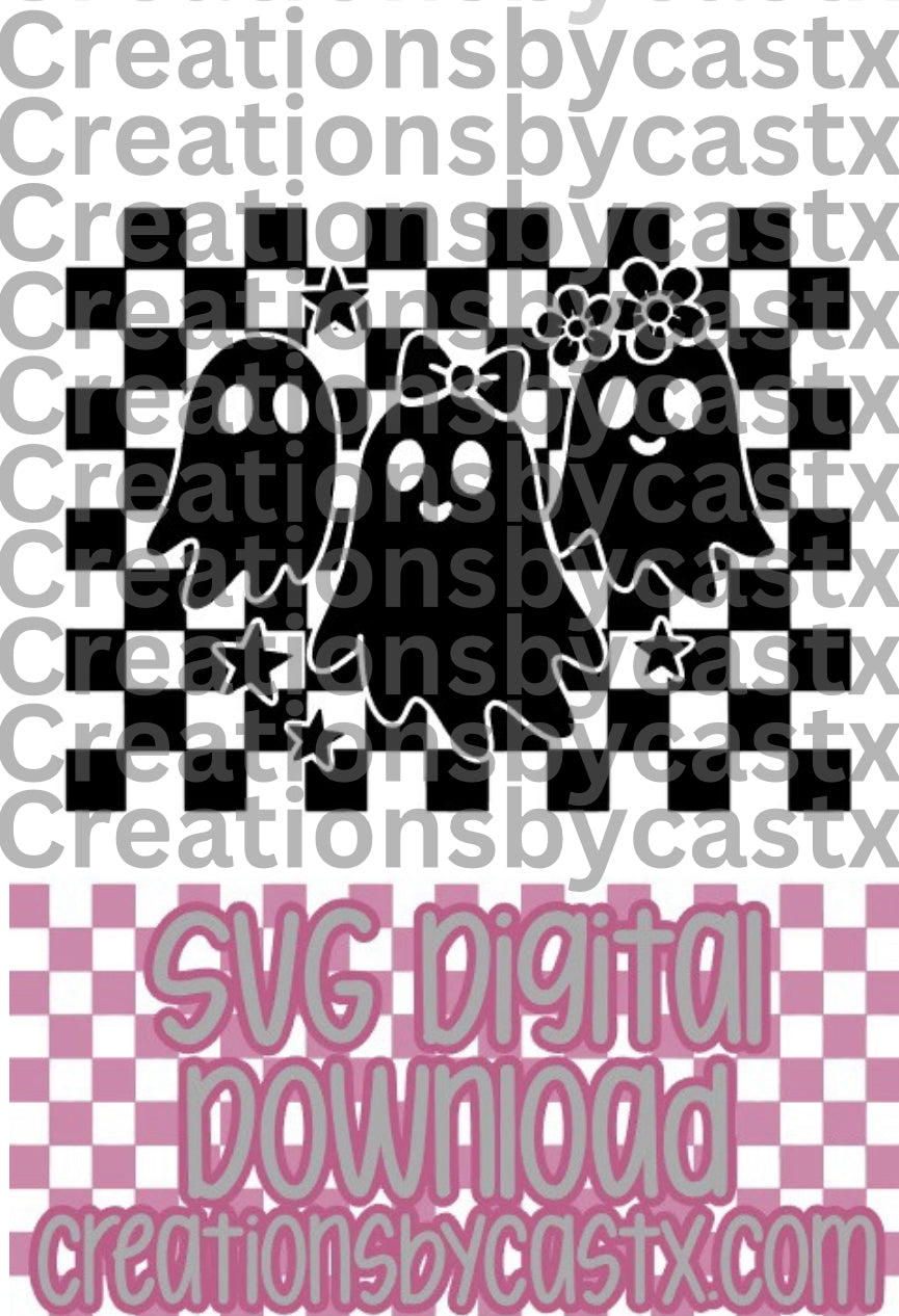 Cute Ghost Checkered Background SVG