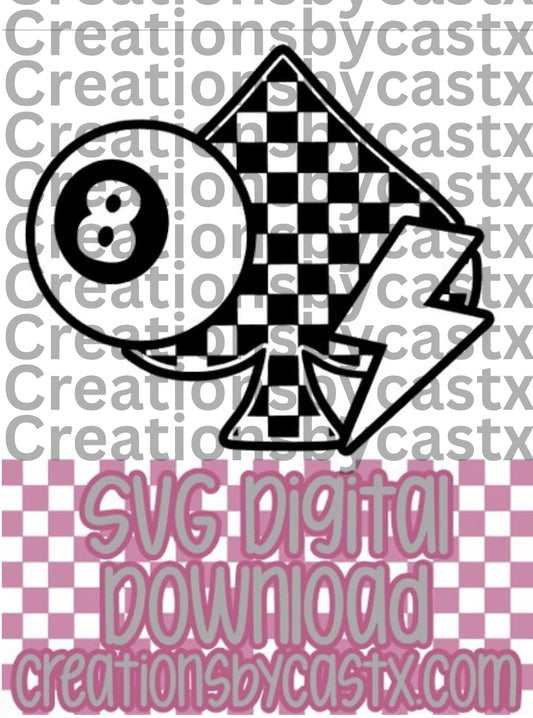 Checkered Spade 8 Ball Bolt SVG