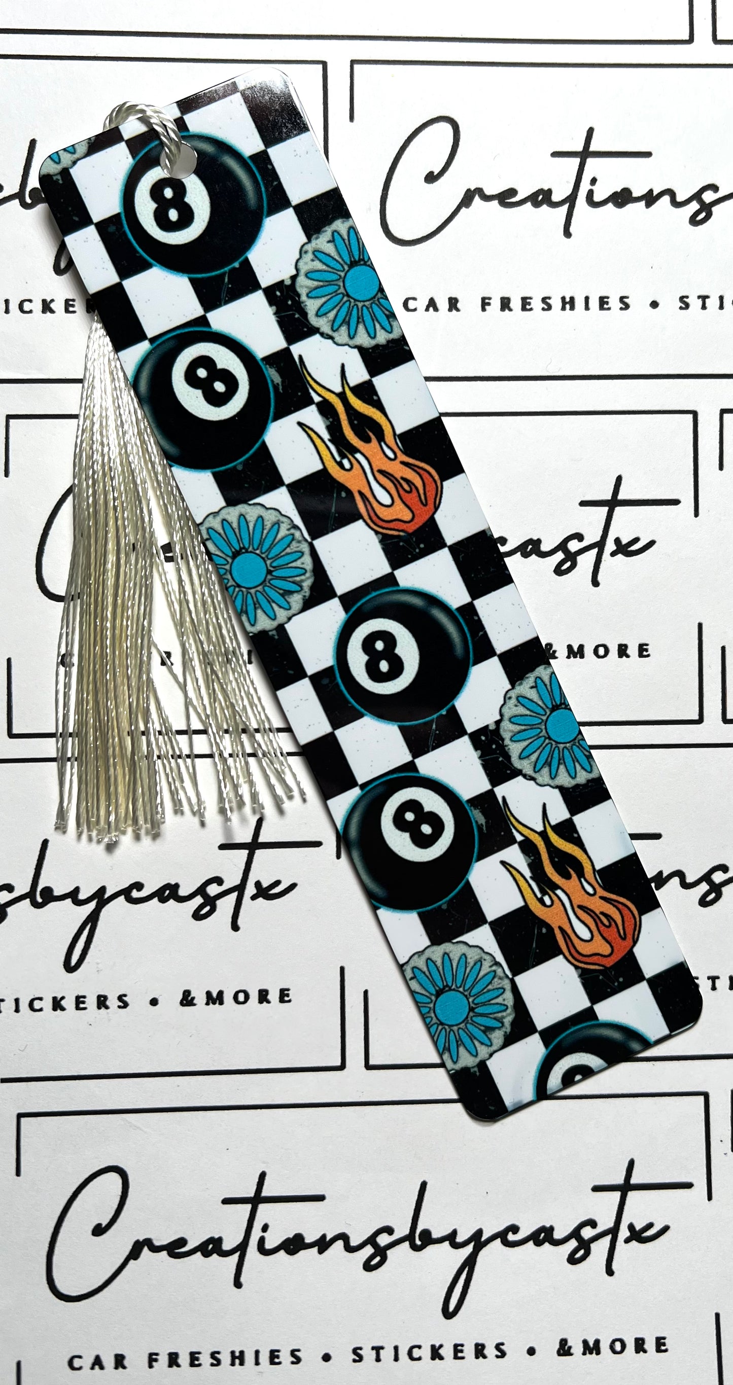 Checkered Concho Flames Metal Bookmark