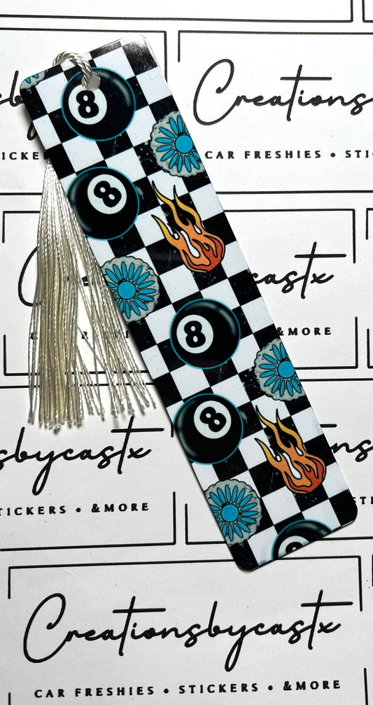 Checkered Concho Flames Metal Bookmark