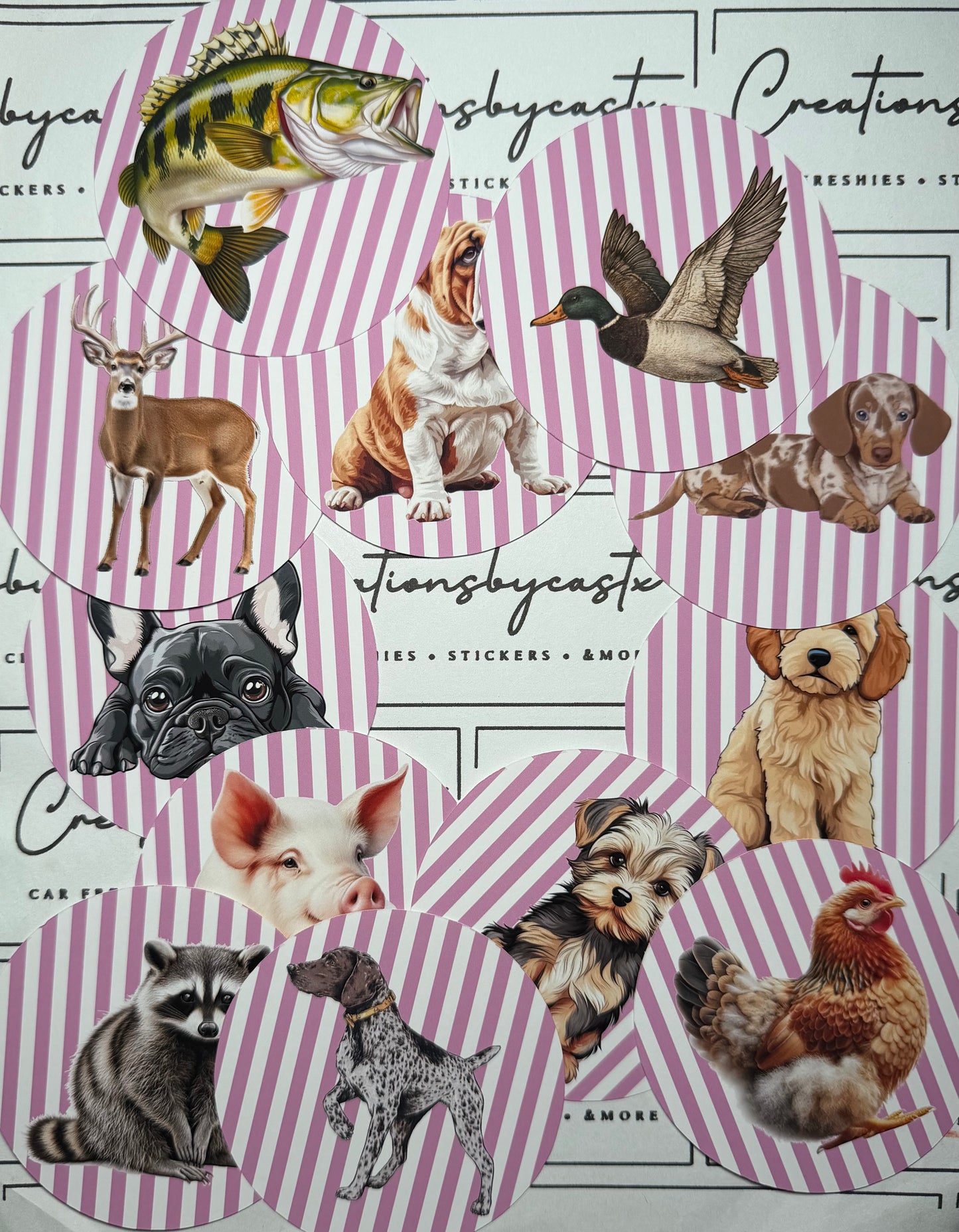 Pink Stripes Animal Round Cardstock