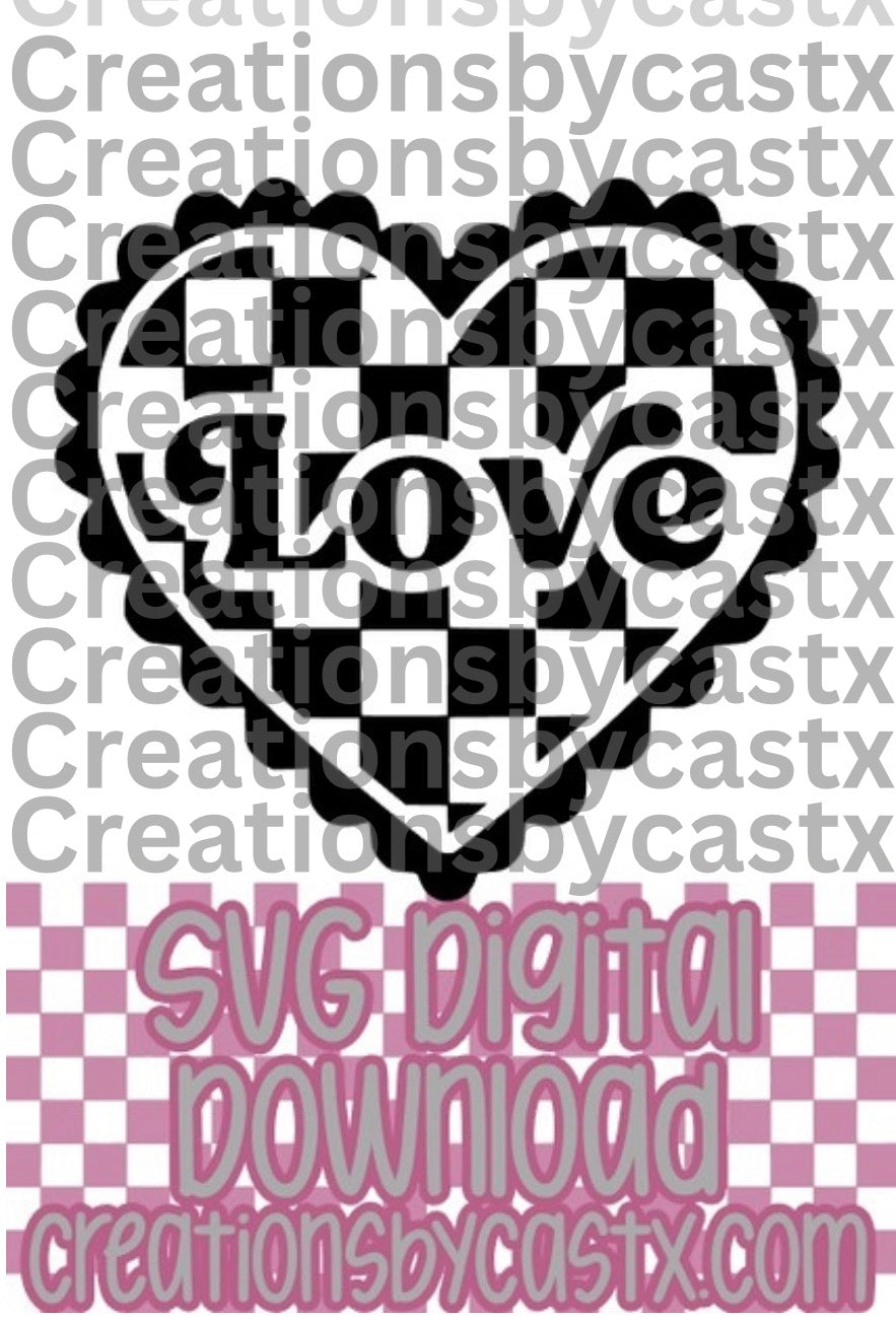 Love Scalloped Checkered Heart SVG