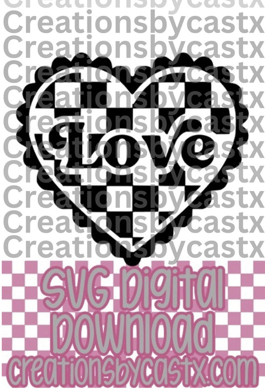 Love Scalloped Checkered Heart SVG