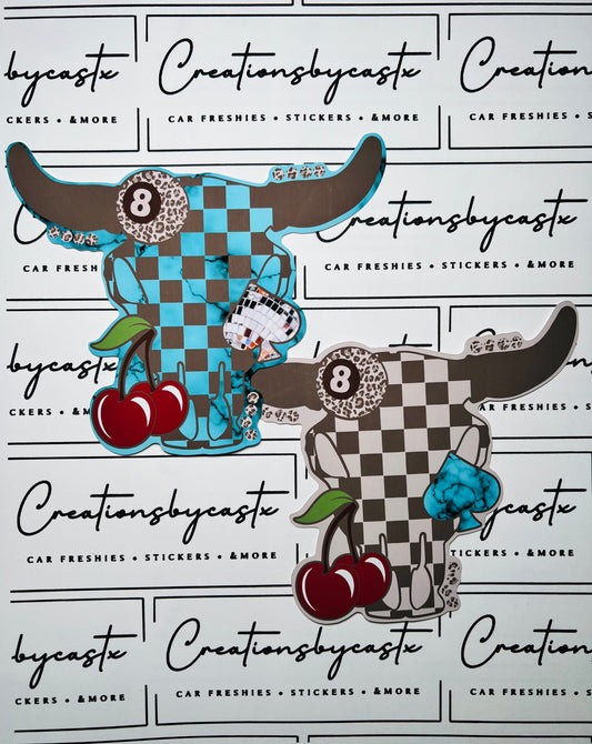 RRMC Checkered Western Bull Skull with 8 Ball Cherry & Spade Cardstock
