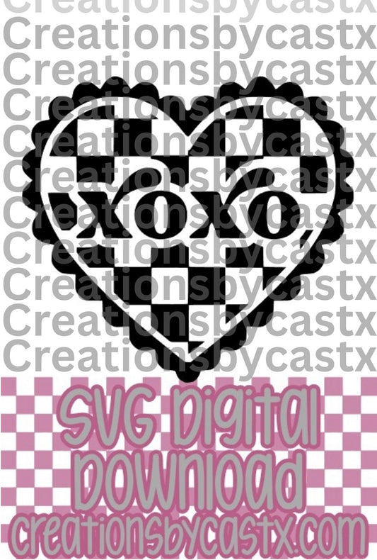 XOXO Scalloped Checkered Heart SVG