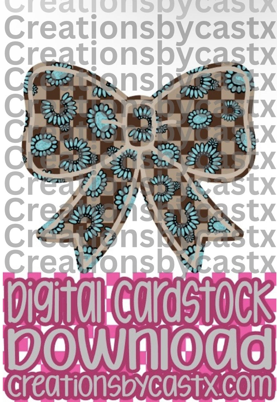 CBC Brown Checkered Concho Bow Digital Cardstock