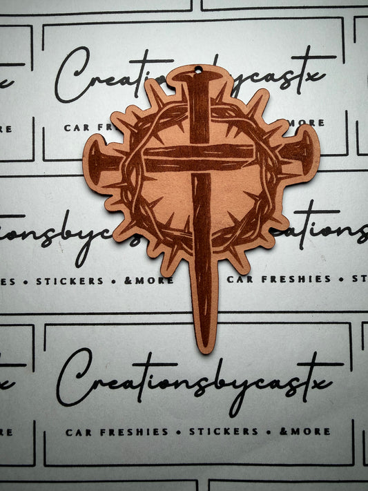 Crown Of Thorns On Cross Unscented Leather Freshie