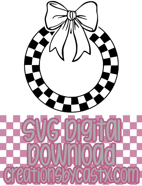 Checkered Circle w Bow (for cardstock) SVG