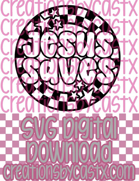 Jesus Saves Checkered Circle SVG
