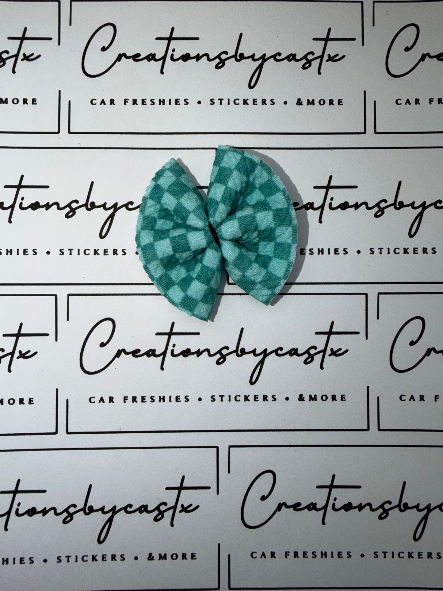Teal Checkered Freshie Bow